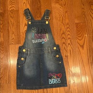 Denim Kids Skirtall Dress with Painted Accents